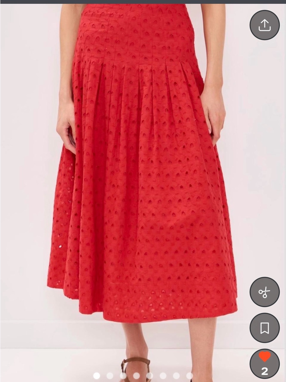 THE GREAT. Red Eyelet Maxi Skirt